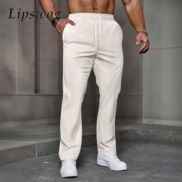 AIDASE  -  Summer Sports Men Vintage Straight Trouser Fitness Loose Trousers Drawstring Mens Spring Streetwear Casual Twill Jacquard Pants aidase-shop